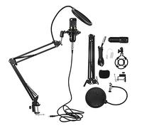 WIHFHGZ Microphone à Condensateur USB BM800, Kit Complet avec Bras Flexible - Haute Sensibilité, Plage Dynamique Élevée, pour Podcasting et Streaming (Noir + Noir)