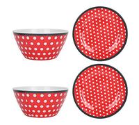 WIHFHGZ Set De 4 Assiettes Imitation Porcelaine, Assiettes À Salade Rouge À Pois, 2 Bols Et 2 Assiettes - Résistantes, Faciles À Nettoyer, Idéal Pour Fruits Et Gâteaux