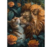 Wihgkin adultes broderie point de croix kits animaux lion et chat DIY débutant canevas point de croix kit 11CT toile pré-imprimé noel décoration de la maison （40x50cm）