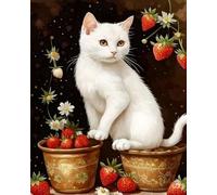 Wihgkin adultes broderie point de croix kits Chaton fraise DIY débutant canevas point de croix kit 11CT toile pré-imprimé noel décoration de la maison (40x50cm)