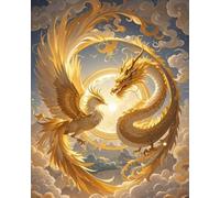 Wihgkin adultes broderie point de croix kits Dragon et phénix DIY débutant canevas point de croix kit 11CT toile pré-imprimé noel décoration de la maison (40x50cm)