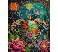 Wihgkin adultes broderie point de croix kits Tortue de mer fleurie DIY débutant canevas point de croix kit 11CT toile pré-imprimé noel décoration de la maison (40x50cm)