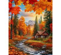 Wihgkin Kit Broderie Point de Croix Estampé Cabane au bord d'un ruisseau DIY Adultes Débutant Compté Point de Croix Kits 11CT Pré Imprimé Canevas art broderie-(40x50cm)