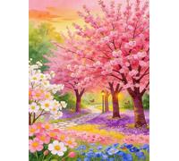 Wihgkin Kit Broderie Point de Croix Estampé Cerisier en fleurs DIY Adultes Débutant Compté Point de Croix Kits 11CT Pré Imprimé Canevas art broderie 40x50cm