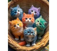 Wihgkin Kit Broderie Point de Croix Estampé Chat coloré dans un panier DIY Adultes Débutant Compté Point de Croix Kits 11CT Pré Imprimé Canevas art broderie-(40x50cm)