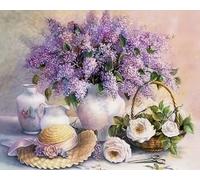 Wihgkin Kit Broderie Point de Croix Estampé fleur violette 11CT Complet pour Adultes Débutant Compté Point de Croix Kits DIY Pré Imprimé Canevas art broderie-(40x50cm)