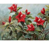 Wihgkin Kit Broderie Point de Croix Estampé Fleurs rouges DIY Adultes Débutant Compté Point de Croix Kits 11CT Pré Imprimé Canevas art broderie 40x50cm