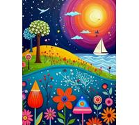 Wihgkin Kit Broderie Point de Croix Estampé Monde peint DIY Adultes Débutant Compté Point de Croix Kits 11CT Pré Imprimé Canevas art broderie 40x50cm