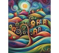 Wihgkin Kit Broderie Point de Croix Estampé paysage abstrait DIY Adultes Débutant Compté Point de Croix Kits 11CT Pré Imprimé Canevas art broderie-40x50cm