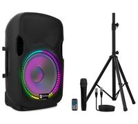 Wiibo Festa 12BT - Enceinte Active Professionnelle 12" - Puissance 600W - Haut-Parleur avec Bluetooth - Connexion USB/SD - Support Réglable - Kit câble + Microphone - Télécommande - Illumination LED
