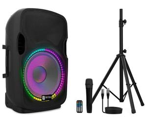 Wiibo Festa 12BT - Enceinte Active Professionnelle 12" - Puissance 600W - Haut-Parleur avec Bluetooth - Connexion USB/SD - Support Réglable - Kit câble + Microphone - Télécommande - Illumination LED