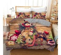 Housse de Couette 240 x 260 Noël Marron 110g/㎡ Microfibre Parure de Lit 240 x 260 + 2 Taies d'oreiller 65x65 cm pour Hommes Mûrs Femmes Literie Housse de Couette Fermeture éclair