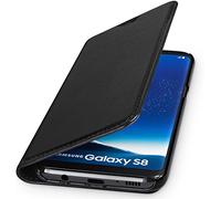 wiiuka Coque Protecteur Travel pour Samsung Galaxy S8 Noir en Cuir véritable Étui Design Portefeuille avec Fentes pour Cartes Housse