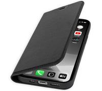 WIIUKA Étui de protection pour iPhone 15 Pro Max, en cuir allemand, avec compartiment pour cartes, extra fin, avec fonction support, noir