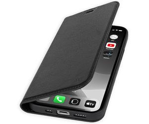WIIUKA Étui de protection pour iPhone 15 Pro Max, en cuir allemand, avec compartiment pour cartes, extra fin, avec fonction support, noir