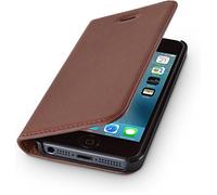 WIIUKA Etui en cuir avec porte-cartes et fonction support pour Apple iPhone 5 / 5S / SE marron