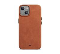 WIIUKA Étui Portable de Protection pour iPhone 15 Plus, Étui en Cuir d'Allemagne Extra Fin, Étui de Protection Téléphone Haut de Gamme, Coque de Protection Qi, Marron Cognac Vintage