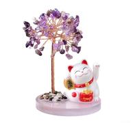 WIIYENA Arbre porte-bonheur en forme de chat avec pierre concassée en cristal naturel, décoration Feng Shui, env. 13 x 8 cm, 108 pièces, pour décoration d'intérieur