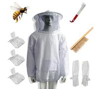 WIIYENA Combinaison d'apiculture avec gants, brosse à ruche et kit d'outils en J - Équipement de protection intégrale pour apiculteurs, blanc