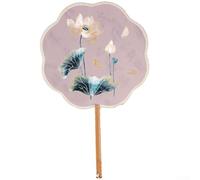 WIIYENA Éventail rond brodé double face avec broderie Suzhou, 35 cm de long, éventail Hanfu de style ancien pour performance sur scène et décoration