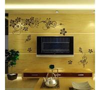 WIIYENA Mur amovible papillon noir avec vigne de fleurs pour décoration d'intérieur, 50 x 70 cm