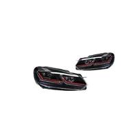 WIJHJET Phares Avant Kit Phares LED Voiture Avec Feux Jour Séquentiels Feux Croisement Bi-xénon HID Boîtier Anti-poussière Pour VW Pour Golf 6 2009-2012(LED-Red)