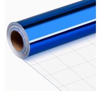 Wikadlik Mini rouleau de papier cadeau bleu métallisé de couleur unie avec lignes de coupe pour anniversaire, Noël, fête des pères - 43 cm x 10 m