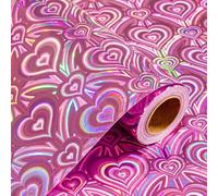 Wikadlik Papier cadeau holographique rose avec cœurs mignons pour la Saint-Valentin, la fête des mères, un mariage, une fête prénuptiale, une fête prénatale