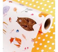 Wikadlik Rouleau de papier cadeau - 43 cm x 10 m - Motif mignon renard, ours, chouettes à pois orange - Pour anniversaires, mariages et vacances