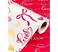 Wikadlik Rouleau de papier cadeau en forme de cœur - Nœud rose et inscription Love Script pour Saint-Valentin, anniversaire, fête des mères, mariage - 43 cm x 10 m