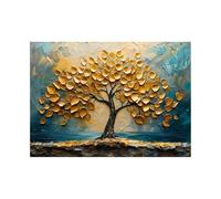 WIKEO Abstrait Tableau Boho, Graffiti Arbre Doré Abstrait Nordique Minimaliste Moderne Decoration Murale Chambre Salle De Bain Cuisine Bureau-120x160cm Sans cadre (Bleu,jaune)