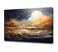 WIKEO Abstrait Tableau Boho Paysages naturels Coucher soleil Nordique Moderne MinimalisteDecoration Murale Chambre Salle De Bain Cuisine Bureau affiches(Or)-30x40cm Encadrée
