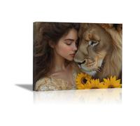 WIKEO Africaine Femme Affiches tableau Affiche de la Fille Noire Animale Grande œuvre d'art moderne,Murale Salle De Bain Pour Salon Chambre Bureau Cuisine(Jaune)-80x120cm Encadrée