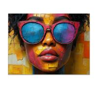 WIKEO Africaine Femme Affiches tableau Fille abstraite colorée Grande œuvre d'art moderne,Murale Salle De Bain Pour Salon Chambre Bureau Cuisine(Rose)-70x100cm Sans cadre