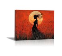 WIKEO Africaine Femme Affiches tableau Fille de la ville graffiti de retour Grande œuvre d'art moderne,Murale Salle De Bain Pour Salon Chambre Bureau Cuisine(Rouge)-60x90cm Encadrée