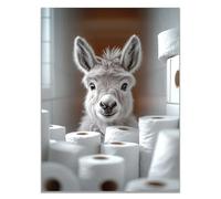 WIKEO Animal Peinture Murale d'art l'image Animaux de toilettes amusants imprimée sur Toile Photos d'œuvres d'art pour Le Bureau à Domicile Décoration Moderne(Blanc)-30x40cm Sans cadre