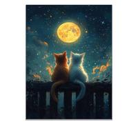 WIKEO Animal Peinture Murale d'art l'image Animaux mignons la nuit imprimée sur Toile Photos d'œuvres d'art pour Le Bureau à Domicile Décoration Moderne(Jaune)-50x70cm Sans cadre