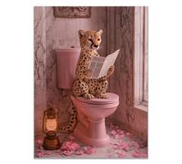 WIKEO Animal Peinture Murale d'art l'image Apprentissage du léopard dans les toilettes imprimée sur Toile Photos d'œuvres d'art pour Le Bureau à Domicile Décoration Moderne(Rose)-40x60cm Sans cadre