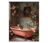 WIKEO Animal Peinture Murale d'art l'image Fleurs de léopard de baignoire imprimée sur Toile Photos d'œuvres d'art pour Le Bureau à Domicile Décoration Moderne(Rose)-50x70cm Sans cadre