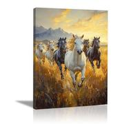 WIKEO Animal Peinture Murale d'art l'image Résumé : Cheval rétro imprimée sur Toile Photos d'œuvres d'art pour Le Bureau à Domicile Décoration Moderne(Or)-40x60cm Encadrée