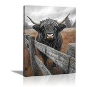 WIKEO Animal Peinture Murale d'art l'image Vache naturelle vintage imprimée sur Toile Photos d'œuvres d'art pour Le Bureau à Domicile Décoration Moderne(Noir)-30x40cm Encadrée