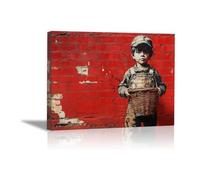 WIKEO Banksy tableau abstrait, Affiche abstraite moderne Street Pop Art Impression sur Toile Salon,Chambre Déco Murale Tableaux,Maison Bureau Cuisine - 70x100cm Encadrée(rouge)