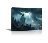 WIKEO Galerie Nordique Toile Tableaux Jésus Christ Jésus-Christ Peinture Art Impression sur Décoration Murale, Tableaux Muraux pour Chambre à coucher Bureau(Gris 77)-60x90cm Encadrée