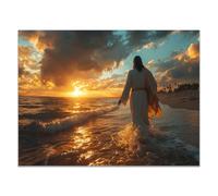 WIKEO Galerie Nordique Toile Tableaux Jésus Christ, Jésus dans l’eau Impression sur Décoration Murale, Tableaux Muraux pour Chambre à coucher Bureau - 60x90cm Sans cadre(Jaune)