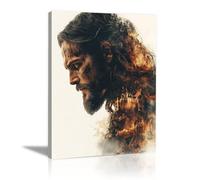 WIKEO Jésus Christ Icône Affiche Illustration abstraite du Christ Image Chrétien Murale Art mural pour salon, chambre à coucher- Impression moderne Art Salon(orange)-50x70cm Encadrée