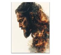 WIKEO Jésus Christ Icône Affiche Illustration abstraite du Christ Image Chrétien Murale Art mural pour salon, chambre à coucher- Impression moderne Art Salon(orange)-50x70cm Sans cadre