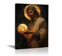 WIKEO Jésus Christ Icône Affiche Illustration abstraite du Christ ImpriméS D'Art Pour,Salle De Bain,Coucher,Murale,Salon,Impression sur toile Jesus Christ(Doré)-80x120cm Encadrée