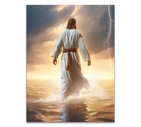 WIKEO Jésus Christ Icône Affiche Jésus est de retour dans l’eau Image Chrétien Murale Art mural pour salon, chambre à coucher- Impression moderne Art Salon(Or 1)-30x40cm Sans cadre