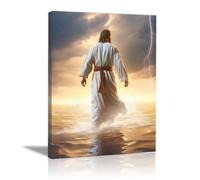WIKEO Jésus Christ Icône Affiche Jésus est de retour dans l’eau Image Chrétien Murale Art mural pour salon, chambre à coucher- Impression moderne Art Salon(Or 1)-30x40cm Encadrée