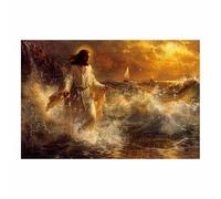 WIKEO JéSus Christ Toile Tableau Illustration abstraite du Christ Affiche Et Style Campagnard Toile Tableau, Decoration à La Maison Murale Tableaux salon, chambre(orange)-30x40cm Sans cadre